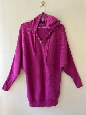 Athleta Sz S Purple Sweatshirt Mini Dress Hoodie V Neck Stretch Kangaroo Pocket - Image 1 of 4