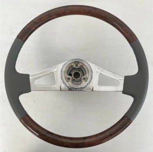 USED 18" FREIGHTLINER Truck Steering Wheel Woodgrain w/Grey Leather 25-FL468-001 - Picture 1 of 4