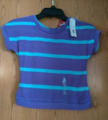 Arizona Niña Manga Corta Morado y Azul Rayas Suéter, Nuevo Con Etiquetas $16, Talla S 6/7 Foto 1 de 2