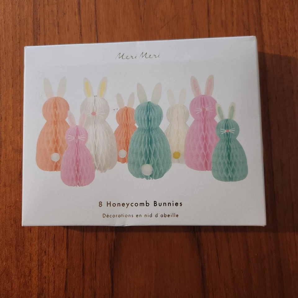 NIP SEALED SET 8 Meri Meri Honeycomb Bunnies Pastel Spring Easter Decoration - Image 1 of 1
