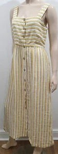 Rachel Zoe weiß & gelb Leinen Streifen ärmellos Sommer Maxikleid UK8 neu mit Etikett - Bild 1 von 9