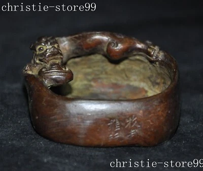 2.6" Chino Bronce Feng Shui Dragón Largo La Bestia Pluma Lavado Cenicero Estatua Foto 1 de 4