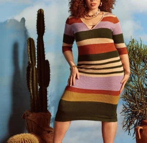 Eloquii Elements Plus size 22-24 Striped Crochet Midi Dress New - Picture 1 of 4