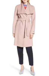 TAHARI ELLIE DOUBLE WOOL BLEND WRAP POWDER PINK COAT sz L - Picture 1 of 6