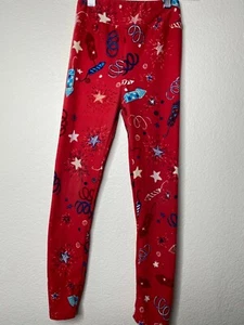 LULAROE LEGGINGS GIRLS KIDS SIZE L/XL | FIREWORKS STARS RED - Picture 1 of 2