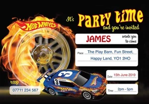 HOT WHEELS PERSONALISED BIRTHDAY PARTY INVITES Invitations Pack of 10 - Picture 1 of 2