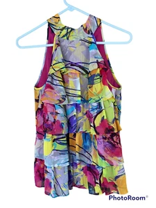 Spense Women's Halter Top M Ruffled Tiered Tropical Floral Flowy Party Travel - Picture 1 of 7