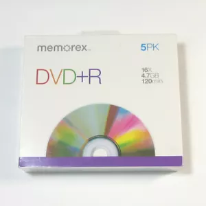 Memorex DVD+R 5 Pack 16X 4.7GB Recordable 120 Min Video - New Sealed - Picture 1 of 3