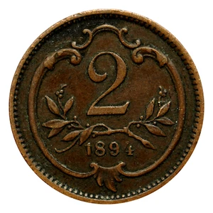 1894 Austro-Hungarian Monarchy 2 Heller Coin, km2801 - Nice Coin ๐ฆ๐น - Picture 1 of 2