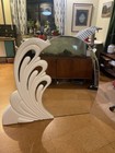 Post Modern Laminate Lacquer Art Deco White Mirror Headboard Wall 80s Palm Beach