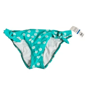Bikini Lab swimsuit bottoms XL turquoise blue white polka dots side knots swim - Picture 1 of 3