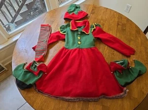 Santa’s helper Girls Elf Dress cute dress with matching jingling hat Size 5/6 - Picture 1 of 18