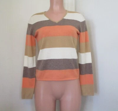 CHARTER CLUB CASHMERE ORANGE, CAMEL STRIPED LONG SLEEVE PULLOVER SWEATER, SIZE S - Image 1 of 4