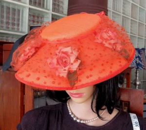 Vtg Iconic 50s-60s Scallop Saucer hat floral swiss dot net PERFECT CONDITION! - Picture 1 of 6