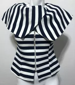 Top de tela de buceo a rayas Gracia para mujer pequeño negro blanco cremallera frontal - Imagen 1 de 6