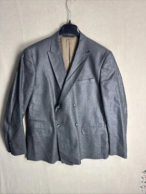 Sean John Para Hombres XL Marrón Doble Pecho Pico Solapa Cuatro Botones Lino Algodón Foto 1 de 4