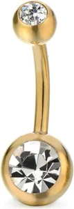 Surgical Steel Gold Belly Button Ring Body Jewelry Piercing Ring Navel Ring with - Picture 1 of 5