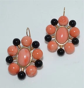 Vintage 14 und 18 kt Gold und Koralle individuelle Ohrringe französische Haken 18,2 Gramm - Bild 1 von 6