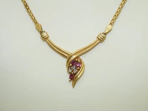 14k Yellow Gold Diamond & Ruby Necklace - Picture 1 of 5