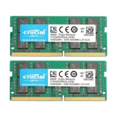 New Crucial 64GB (2X32GB) DDR4 3200MHz PC4-25600 SODIMM Memory Ram CT32G4SFD832A - Image 1 of 4