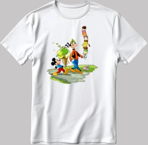 Goofy And Mickey Mouse Short Sleeve White-Black Men's / Women's T Shirt N548 - Picture 1 of 5