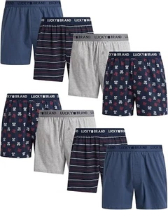 Lucky Brand Knit Boxer Shorts Cotton New Assorted Vintage Print Underwear 8 Pack - Picture 1 of 6