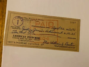 American Fletcher B & Trust Indianapolis 1962 cheque cancelado William Baston - Imagen 1 de 1