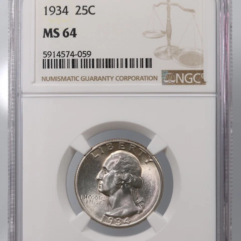 1934 Washington 25C NGC Certified MS 64 Cover