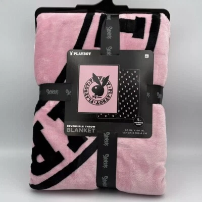 Playboy Bunny Circle Logo Pink Fleece Plush Blanket Spencers 60 x 50in NEW - Image 1 of 4