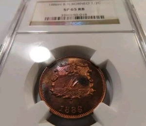 K18 British North Borneo 1886-H 1/2 Cent NGC SPECIMEN PROOF-65 Red Brown - Picture 1 of 2