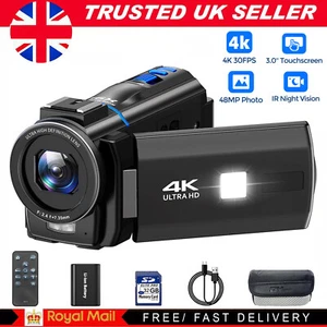 4K Video Camera Camcorder Ultra 48MP 3.0" IPS Touchscreen Screen IR Night Vision - Picture 1 of 10