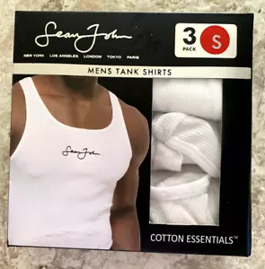 SEAN JOHN Logo 3 Pack Mens Ribbed White Tank Top Shirts Undershirts SIZE S NIB - Picture 1 of 2