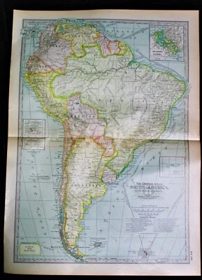 PLACA DE PÁGINA DE MAPA ATLAS DO SÉCULO N°. 69 AMÉRICA DO SUL 1911 VINTAGE - Imagem 1 de 3