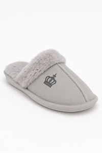 Boys Slip On Slipper Faux Fur Indoor Outdoor House Grey Footwear - Picture 1 of 5