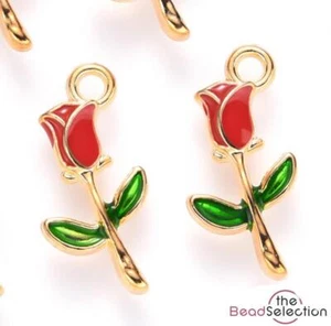 10 RED ROSE ENAMEL CHARMS PENDANT 19mm Jewellery making C270 - Picture 1 of 4