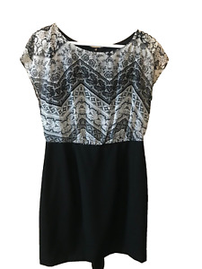 B Design Short Sleeve Dress, Black White, Lined on Top, Size 10