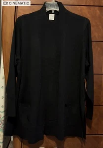 NWT Women’s Cardigan Sweater Black Size 14W 29” Open Front Pocket  3/4 Sleeve - Picture 1 of 5