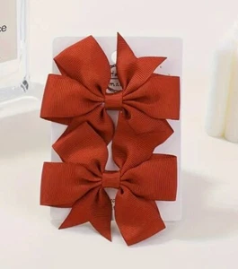 Orange Rust Hair Bow Clips Grosgrain Ribbon Pinwheel Bow Girl Hair Barrette Set - Picture 1 of 6
