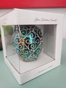 Nuovo DAGMARA Vetro Soffiato a Bocca UOVO FABERGÉ Ornamento Turchese RUBINO Gioiellato PL - Foto 1 di 4