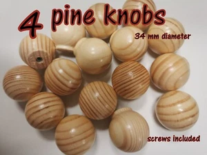 4 perillas de madera mango puerta cocina cajón madera de pino liso 34 mm diámetro redondo - Imagen 1 de 3