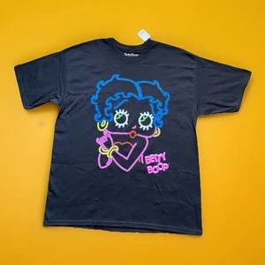 Betty Boop Retro Cartoon Neon Sign Outline  Crewneck T Shirts Tees size XL black - Picture 1 of 12