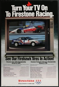 Original '85 FIRESTONE RACING Dealer Advertising Poster 24x36 ENDURANCE & INDY - Picture 1 of 1