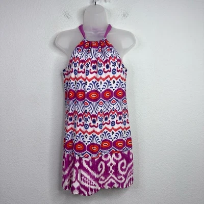 Trina Turk Dress Womens 2 Geometric Abstract Silk Halter Resort Vacation Boho - Image 1 of 4