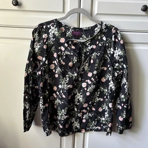 J Crew Womens Liberty Art Fabrics Floral Blouse Long Sleeve Shirt Top Black S - Picture 1 of 9