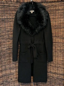 MICHAEL MICHAEL KORS Longline-Cardigan Pullover Kunstfell Wolle zum Binden Taille Medium - Bild 1 von 6