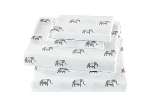 Fancy Collection Sheet Set Elephants Light Grey White New (Full) - Picture 1 of 2
