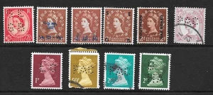 GB CARD OF 10 PERFINS & COMPANY O/PRINTS, WILDINGS & MACHINS MINT HINGED & USED. - Picture 1 of 2