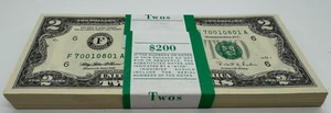 1995 Two Dollar ($2) Bill Uncirculated Consecutive BEP Wrap $200 Face - 0801 - Picture 1 of 2