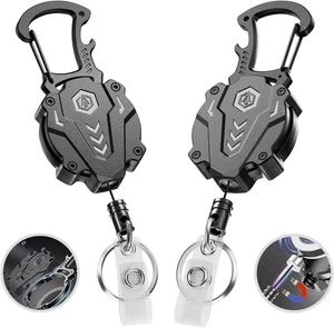 Paquete de 2 llaveros retráctiles de alta resistencia, soporte táctico para insignia de identificación carrete mosquetón C - Imagen 1 de 11