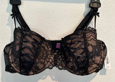 Adore Me 36-C "Enny" Balconette Padded Underwire Bra Lace Black - Image 1 of 4